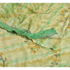 Sanskriti Vintage Sarees Green Hand Beaded Print Pure Crepe Sari Craft Sustainable Fabric
