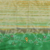 Sanskriti Vintage Sarees Green Hand Beaded Print Pure Crepe Sari Craft Sustainable Fabric