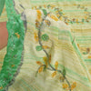 Sanskriti Vintage Sarees Green Hand Beaded Print Pure Crepe Sari Craft Sustainable Fabric