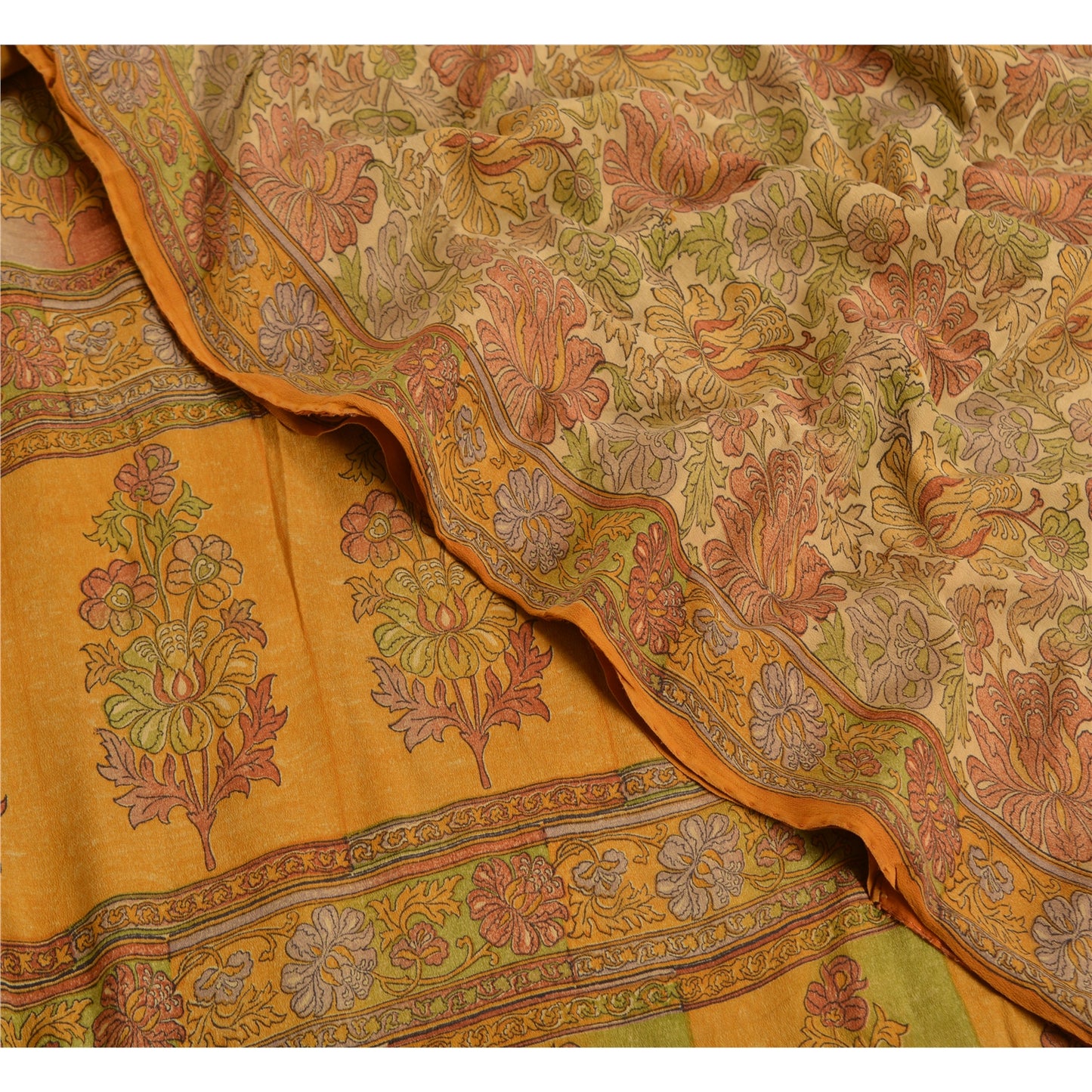 Sanskriti Vintage Sarees Indian Multi Pure Crepe Silk Printed Sari Craft Sustainable Fabric