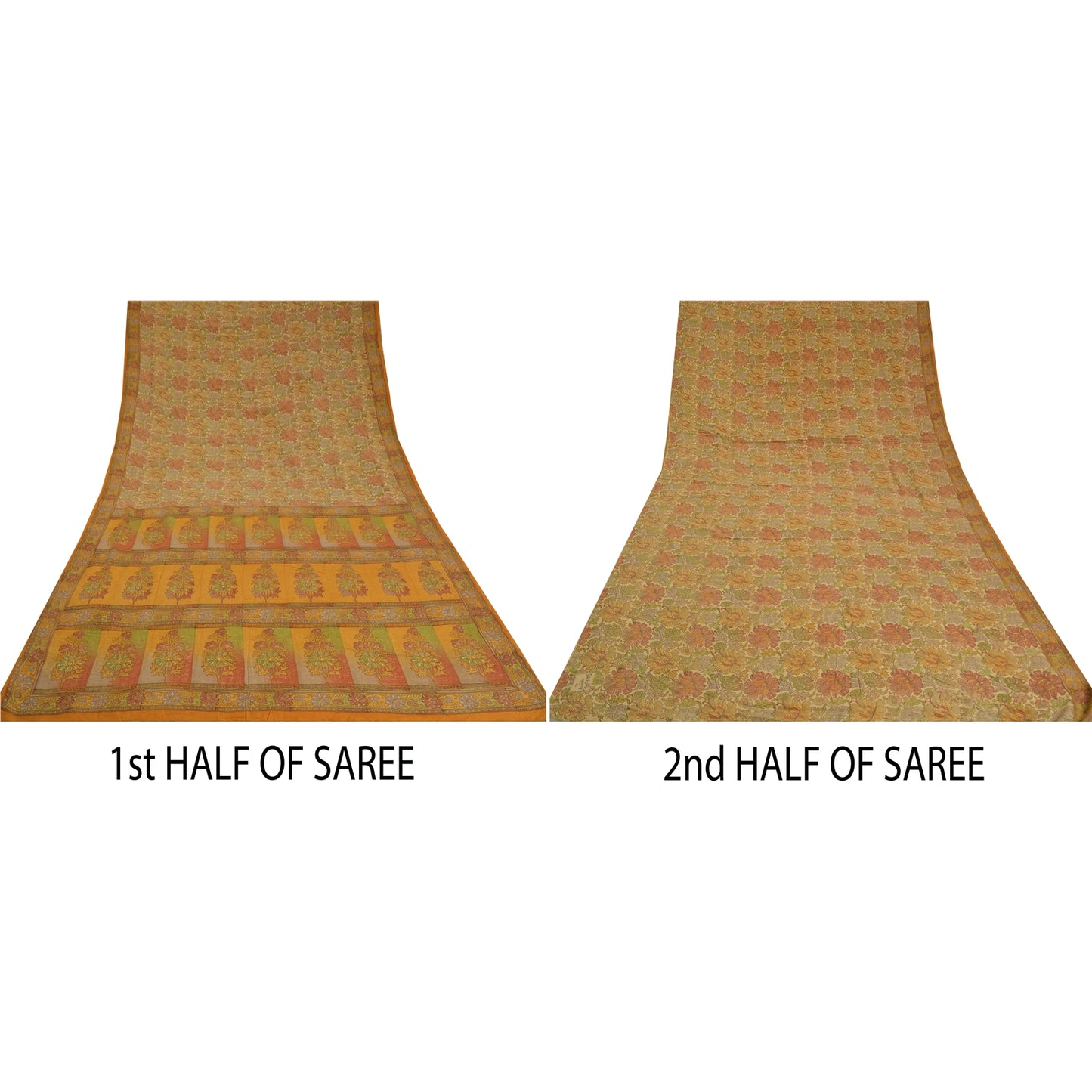 Sanskriti Vintage Sarees Indian Multi Pure Crepe Silk Printed Sari Craft Sustainable Fabric