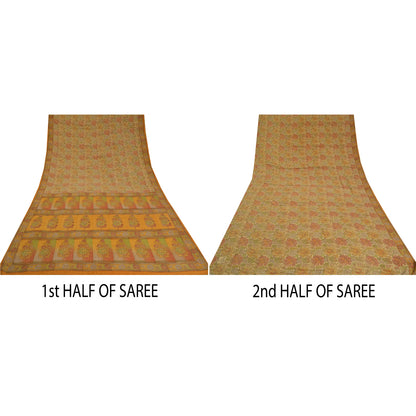 Sanskriti Vintage Sarees Indian Multi Pure Crepe Silk Printed Sari Craft Sustainable Fabric