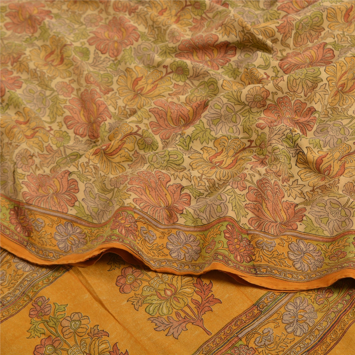 Sanskriti Vintage Sarees Indian Multi Pure Crepe Silk Printed Sari Craft Sustainable Fabric