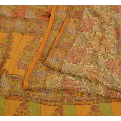 Sanskriti Vintage Sarees Indian Multi Pure Crepe Silk Printed Sari Craft Sustainable Fabric