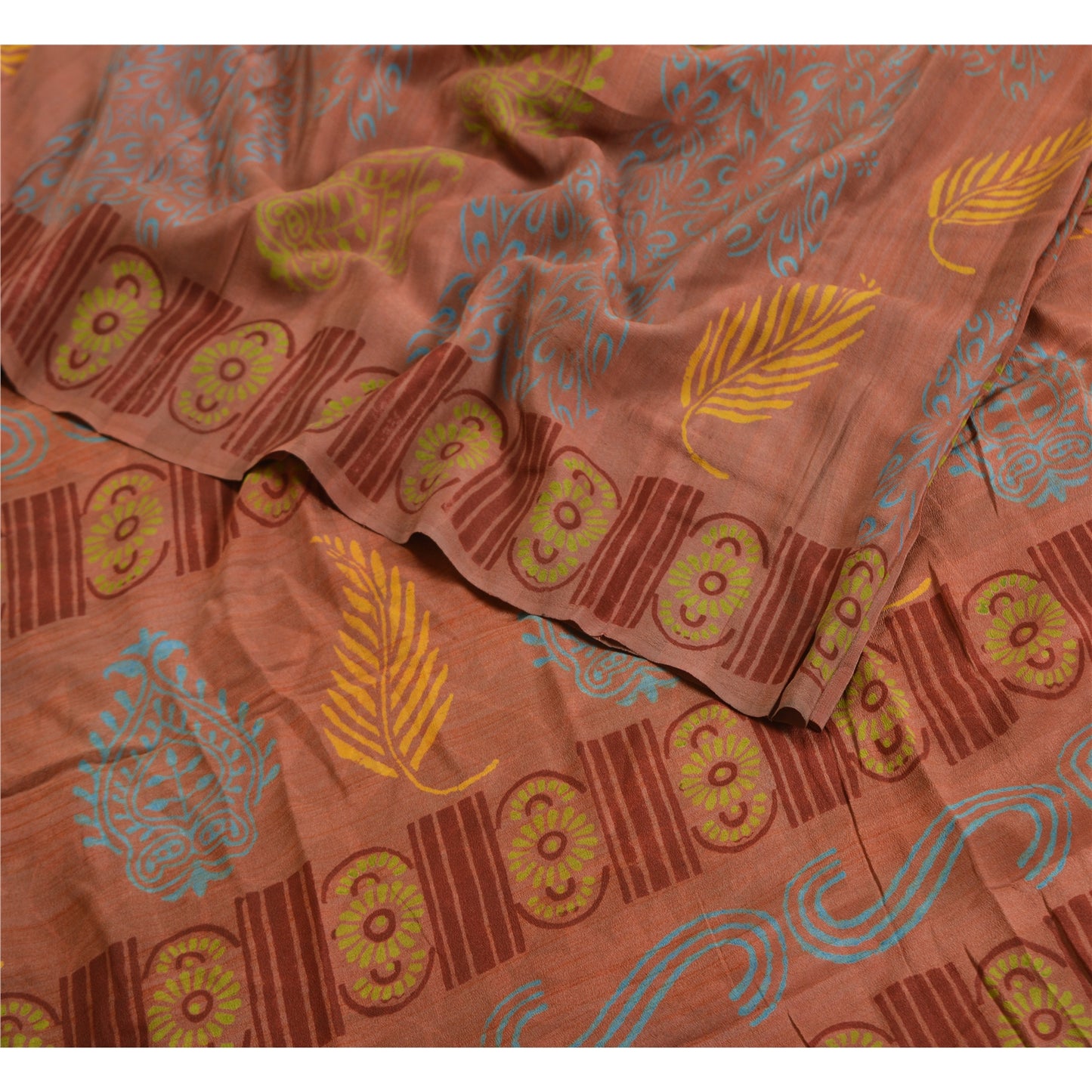Санскритские винтажные сари из чистого крепированного шелка, ржаво-коричневого цвета, сари для рукоделия, устойчивая ткань