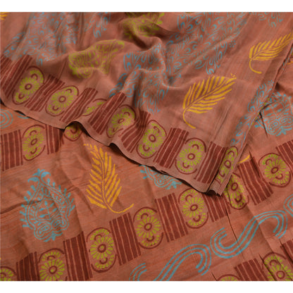 Санскритские винтажные сари из чистого крепированного шелка, ржаво-коричневого цвета, сари для рукоделия, устойчивая ткань