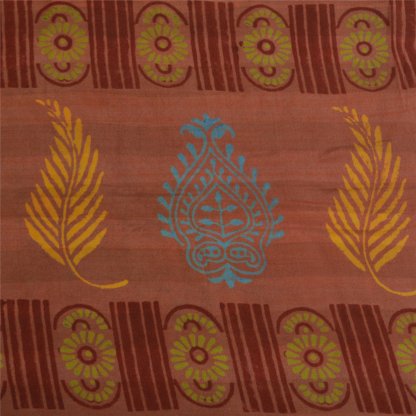 Санскритские винтажные сари из чистого крепированного шелка, ржаво-коричневого цвета, сари для рукоделия, устойчивая ткань