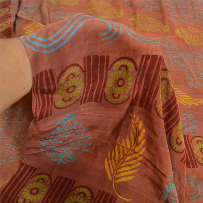 Санскритские винтажные сари из чистого крепированного шелка, ржаво-коричневого цвета, сари для рукоделия, устойчивая ткань