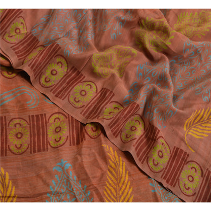 Санскритские винтажные сари из чистого крепированного шелка, ржаво-коричневого цвета, сари для рукоделия, устойчивая ткань