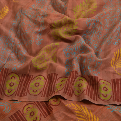 Санскритские винтажные сари из чистого крепированного шелка, ржаво-коричневого цвета, сари для рукоделия, устойчивая ткань