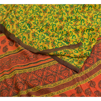 Sanskriti Vintage Sarees Green Printed Pure Crepe Silk Sari Floral Craft Sustainable Fabric