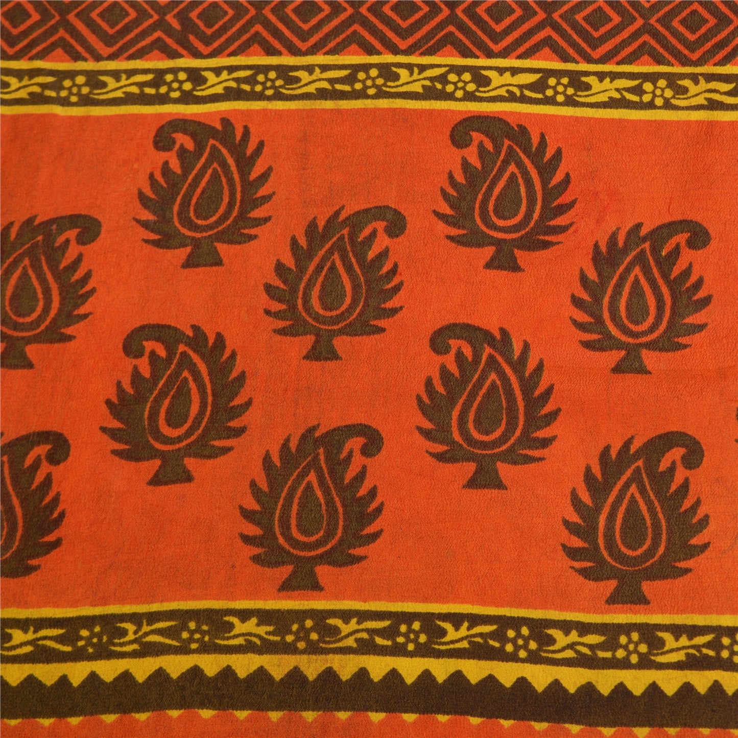 Sanskriti Vintage Sarees Green Printed Pure Crepe Silk Sari Floral Craft Sustainable Fabric