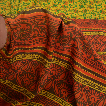 Sanskriti Vintage Sarees Green Printed Pure Crepe Silk Sari Floral Craft Sustainable Fabric