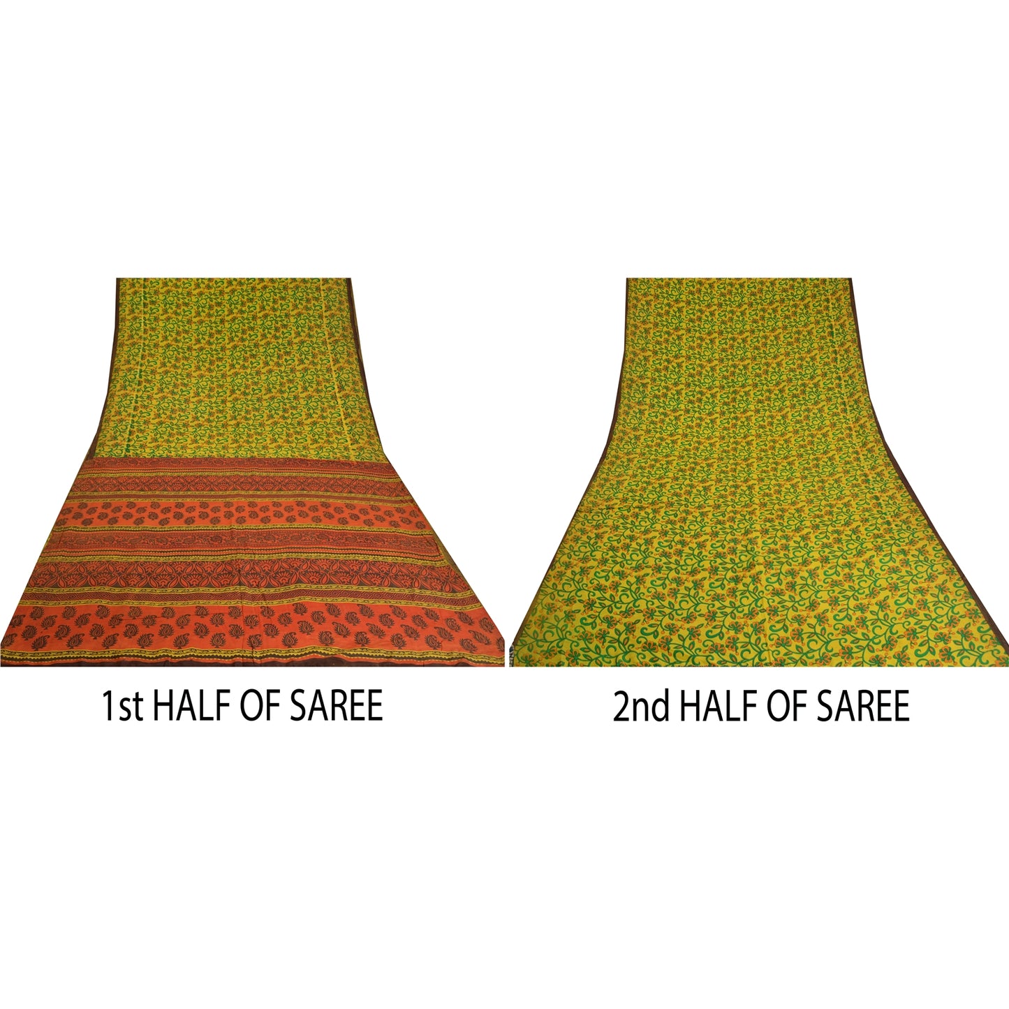 Sanskriti Vintage Sarees Green Printed Pure Crepe Silk Sari Floral Craft Sustainable Fabric