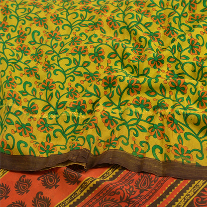 Sanskriti Vintage Sarees Green Printed Pure Crepe Silk Sari Floral Craft Sustainable Fabric