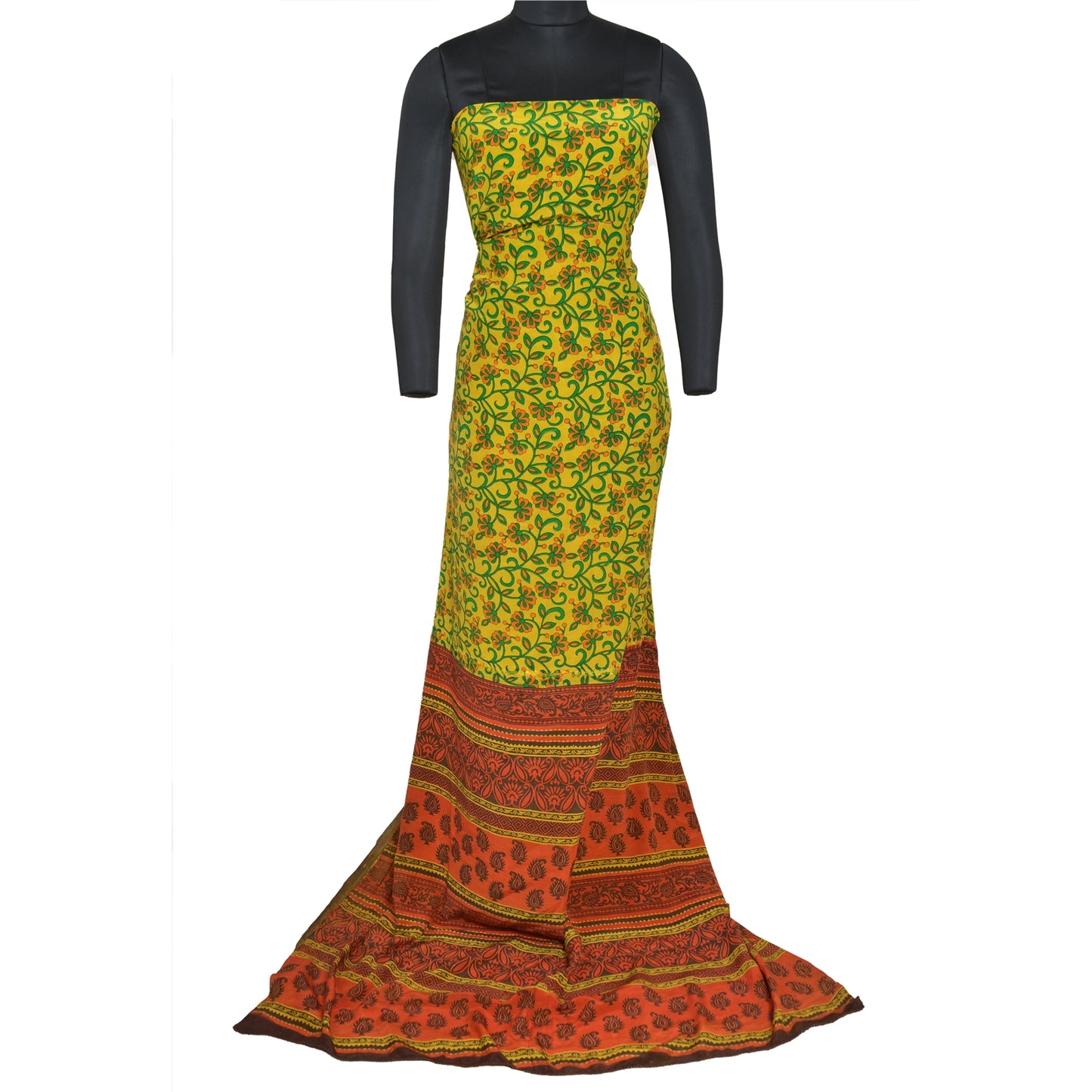 Sanskriti Vintage Sarees Green Printed Pure Crepe Silk Sari Floral Craft Sustainable Fabric