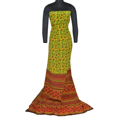 Sanskriti Vintage Sarees Green Printed Pure Crepe Silk Sari Floral Craft Sustainable Fabric