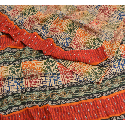Sanskriti Vintage Sarees Multi Pure Crepe Silk Sparkle Printed Sari Craft Sustainable Fabric