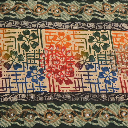 Sanskriti Vintage Sarees Multi Pure Crepe Silk Sparkle Printed Sari Craft Sustainable Fabric