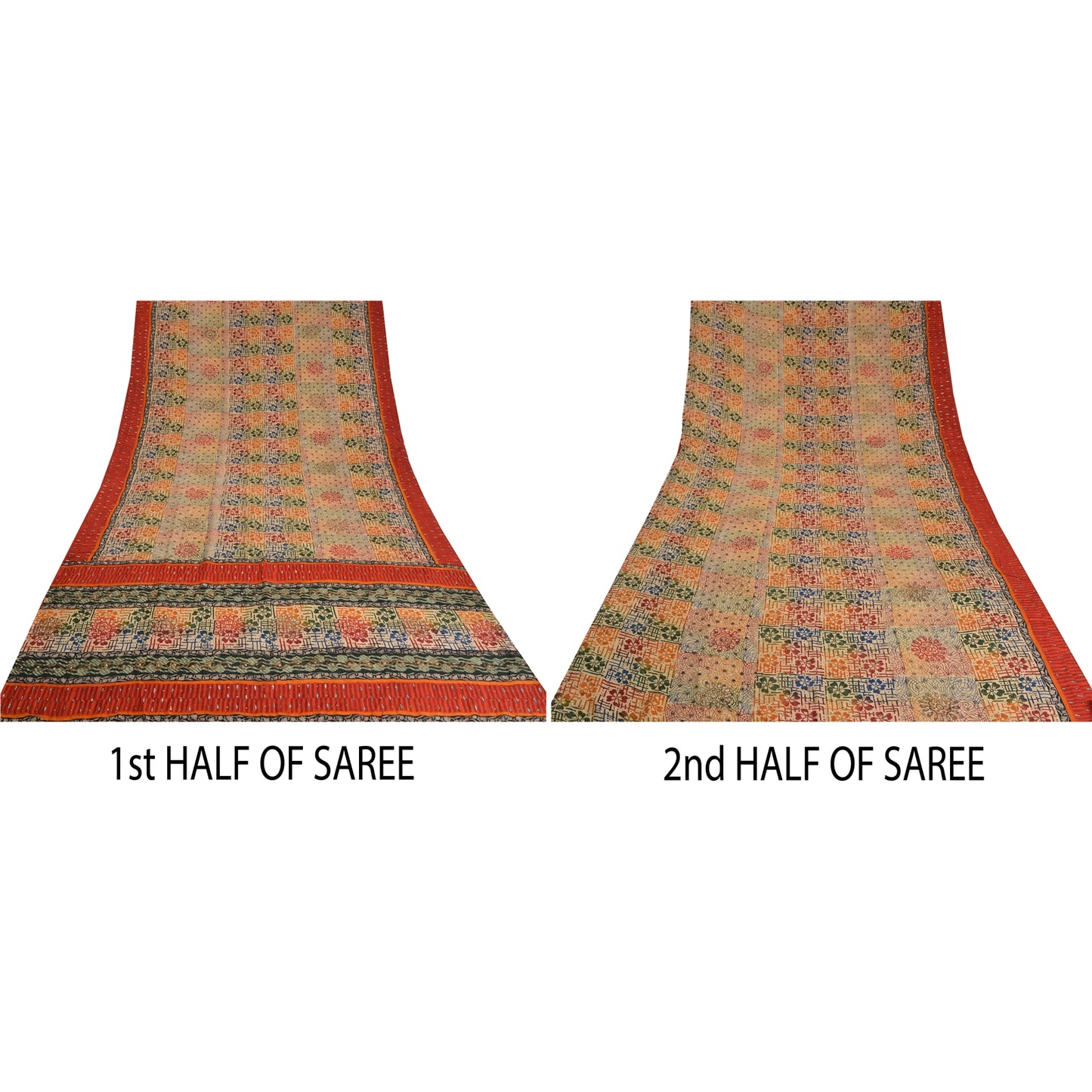 Sanskriti Vintage Sarees Multi Pure Crepe Silk Sparkle Printed Sari Craft Sustainable Fabric