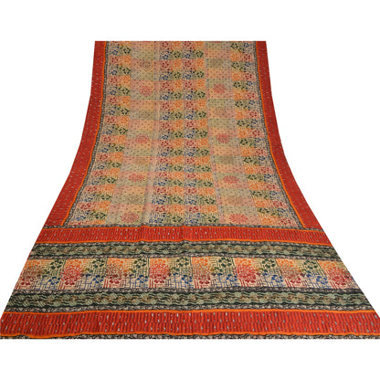 Sanskriti Vintage Sarees Multi Pure Crepe Silk Sparkle Printed Sari Craft Sustainable Fabric