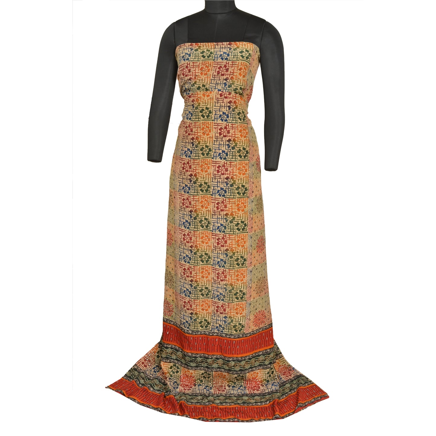 Sanskriti Vintage Sarees Multi Pure Crepe Silk Sparkle Printed Sari Craft Sustainable Fabric