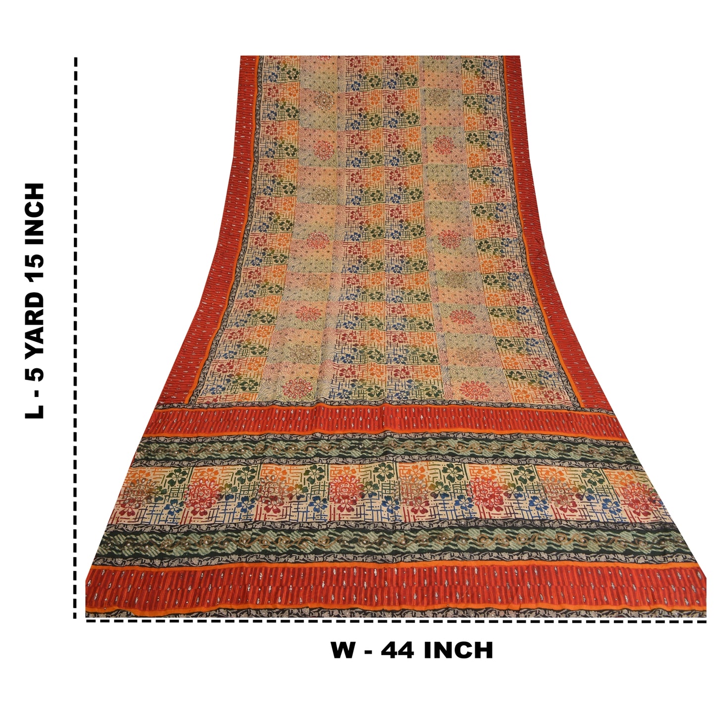 Sanskriti Vintage Sarees Multi Pure Crepe Silk Sparkle Printed Sari Craft Sustainable Fabric