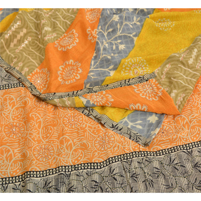 Sanskriti Vintage Sarees Indian Multi Pure Crepe Silk Printed Sari Craft Sustainable Fabric