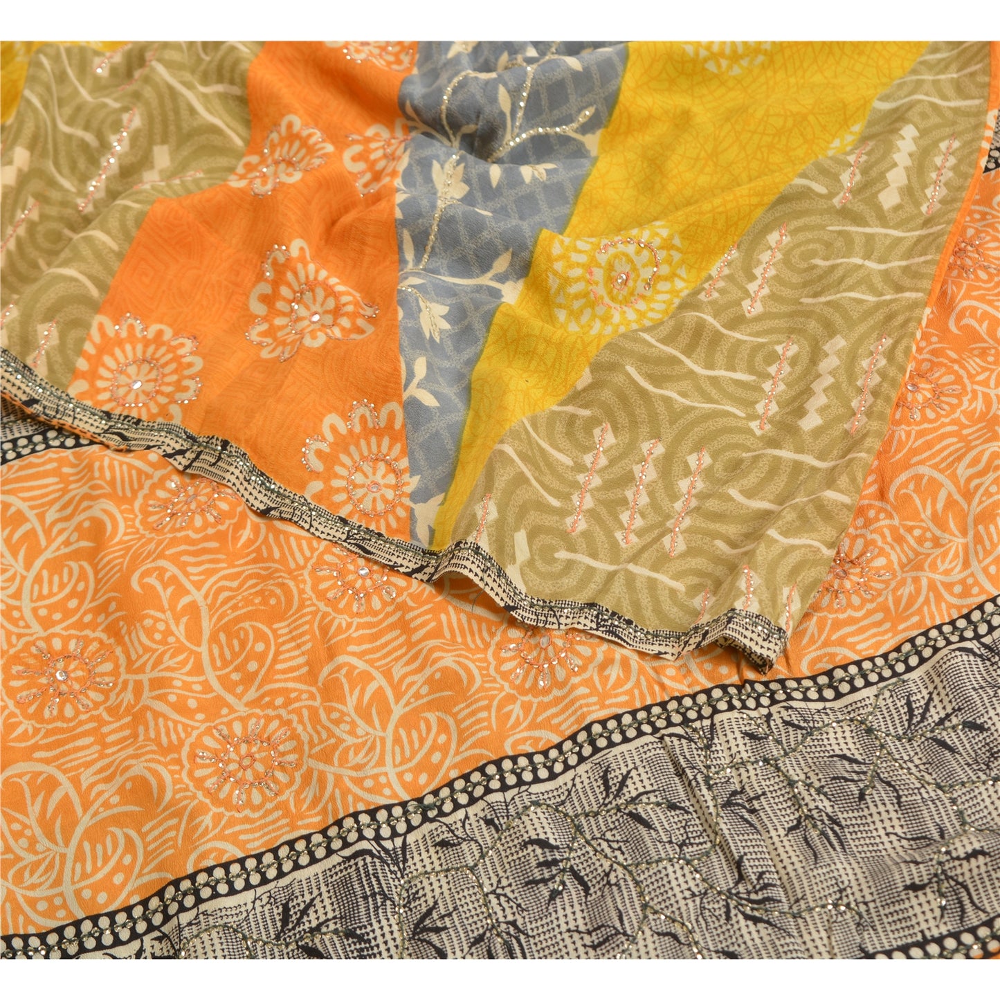 Sanskriti Vintage Sarees Indian Multi Pure Crepe Silk Printed Sari Craft Sustainable Fabric
