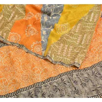 Sanskriti Vintage Sarees Indian Multi Pure Crepe Silk Printed Sari Craft Sustainable Fabric