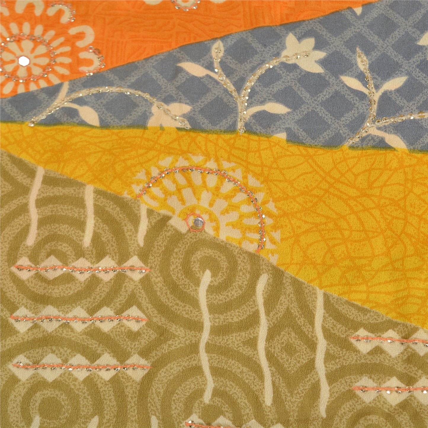 Sanskriti Vintage Sarees Indian Multi Pure Crepe Silk Printed Sari Craft Sustainable Fabric