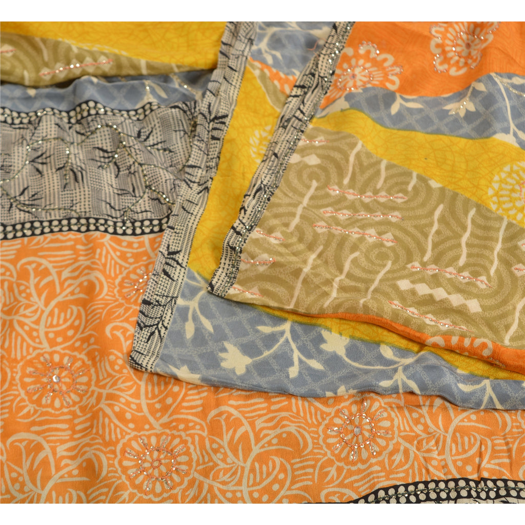 Sanskriti Vintage Sarees Indian Multi Pure Crepe Silk Printed Sari Craft Sustainable Fabric
