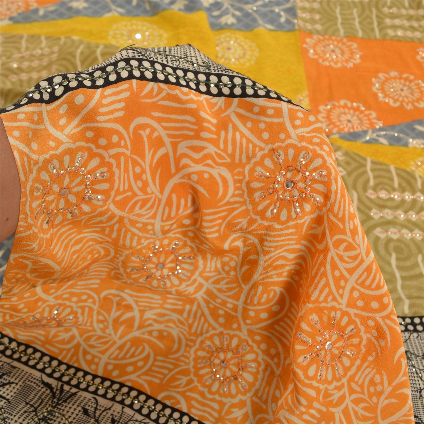 Sanskriti Vintage Sarees Indian Multi Pure Crepe Silk Printed Sari Craft Sustainable Fabric