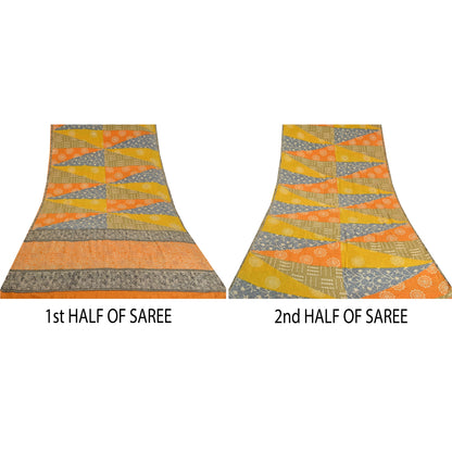 Sanskriti Vintage Sarees Indian Multi Pure Crepe Silk Printed Sari Craft Sustainable Fabric