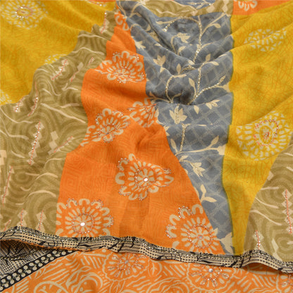 Sanskriti Vintage Sarees Indian Multi Pure Crepe Silk Printed Sari Craft Sustainable Fabric