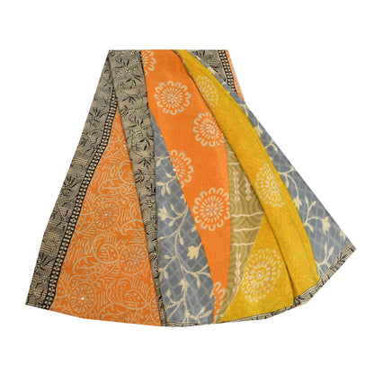 Sanskriti Vintage Sarees Indian Multi Pure Crepe Silk Printed Sari Craft Sustainable Fabric