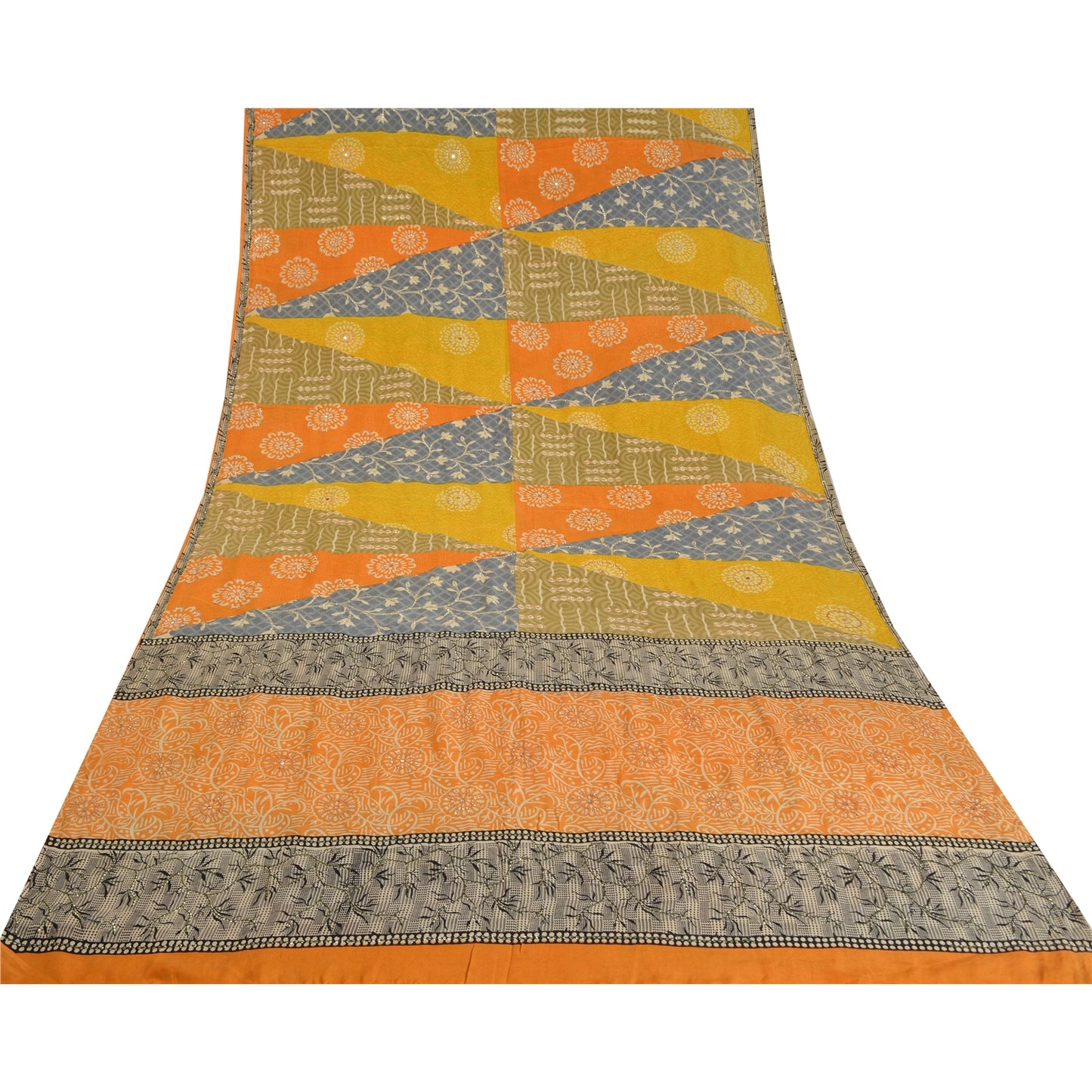 Sanskriti Vintage Sarees Indian Multi Pure Crepe Silk Printed Sari Craft Sustainable Fabric