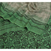 Sanskriti Vintage Sarees Gray/Green Pure Crepe Silk Printed Sari Craft Sustainable Fabric