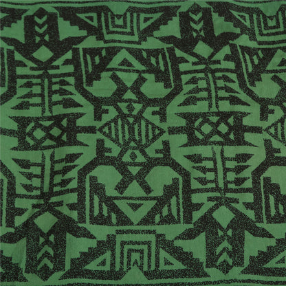 Sanskriti Vintage Sarees Gray/Green Pure Crepe Silk Printed Sari Craft Sustainable Fabric