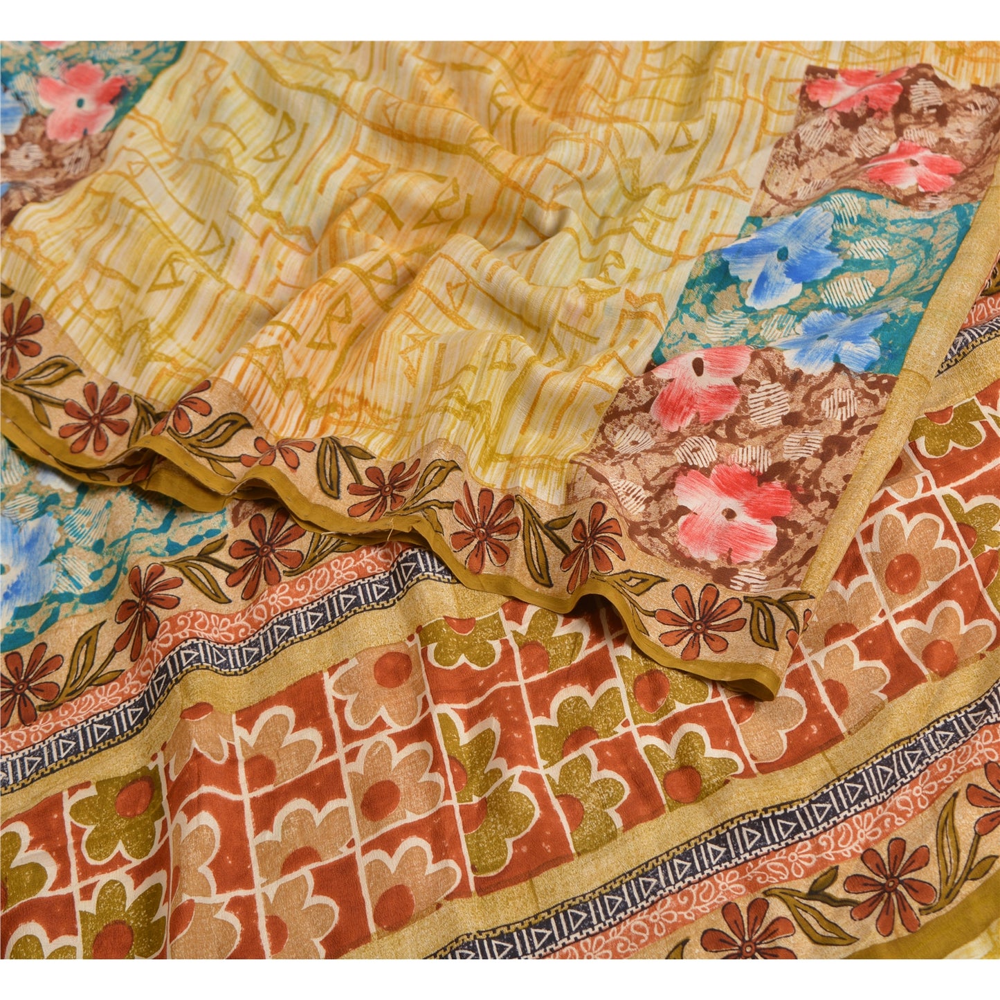 Sanskriti Vintage Sarees Indian Multi Pure Crepe Silk Printed Sari Craft Sustainable Fabric