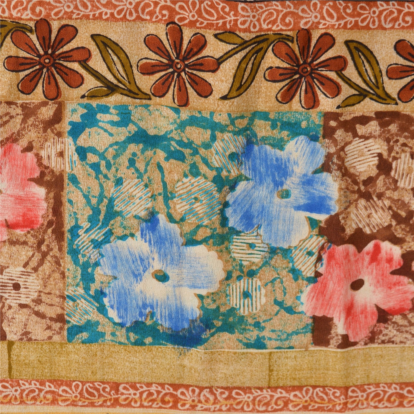 Sanskriti Vintage Sarees Indian Multi Pure Crepe Silk Printed Sari Craft Sustainable Fabric