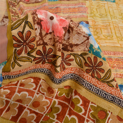 Sanskriti Vintage Sarees Indian Multi Pure Crepe Silk Printed Sari Craft Sustainable Fabric