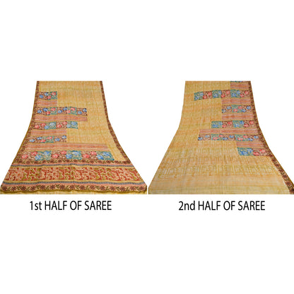 Sanskriti Vintage Sarees Indian Multi Pure Crepe Silk Printed Sari Craft Sustainable Fabric