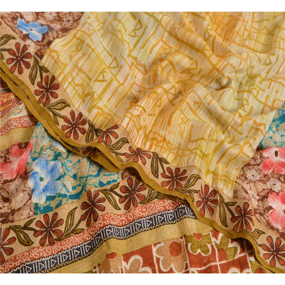 Sanskriti Vintage Sarees Indian Multi Pure Crepe Silk Printed Sari Craft Sustainable Fabric