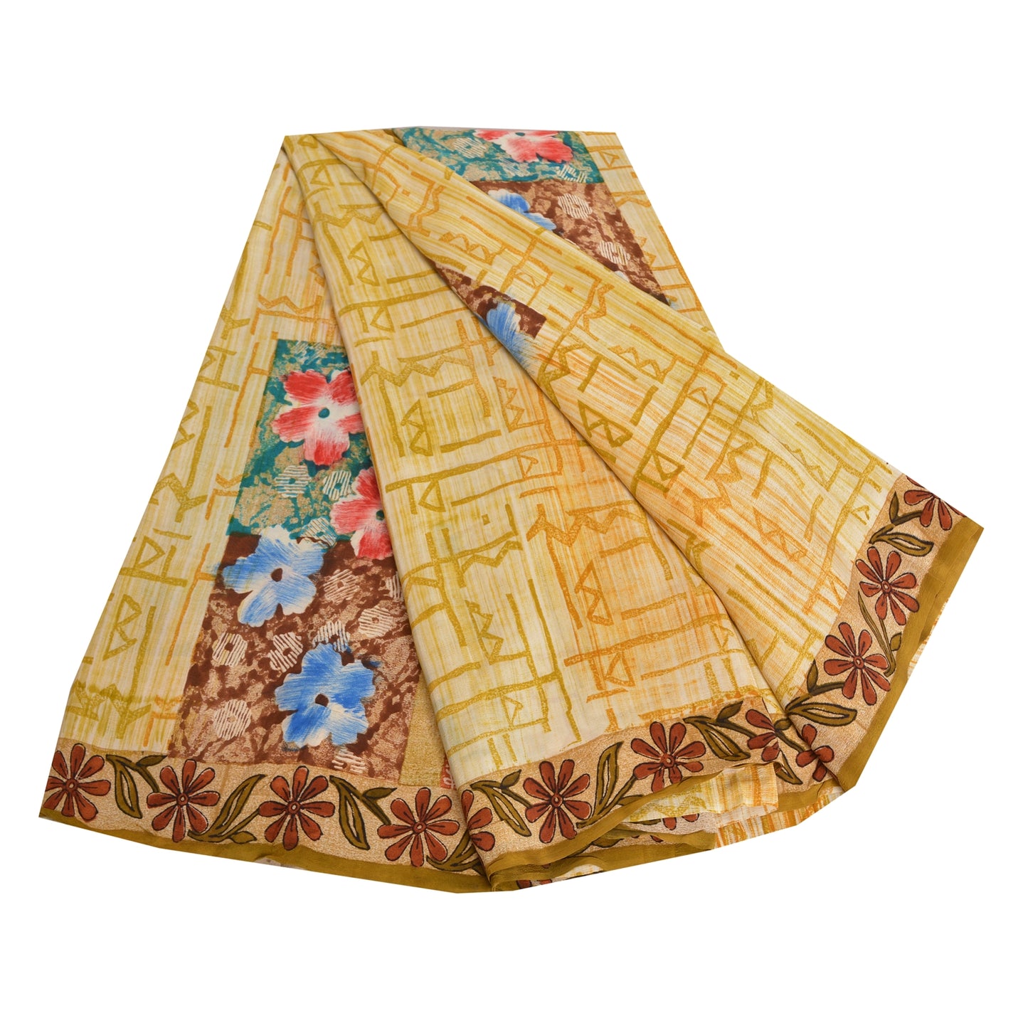 Sanskriti Vintage Sarees Indian Multi Pure Crepe Silk Printed Sari Craft Sustainable Fabric