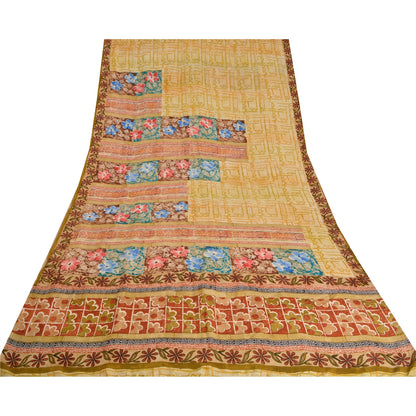 Sanskriti Vintage Sarees Indian Multi Pure Crepe Silk Printed Sari Craft Sustainable Fabric