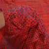 Sanskriti Vintage Sarees Red Hand Beaded Pure Crepe Silk Print Sari Craft Sustainable Fabric