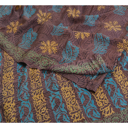 Sanskriti Vintage Sarees Mauve Hand Block Printed Pure Crepe Silk Sari Sustainable Fabric