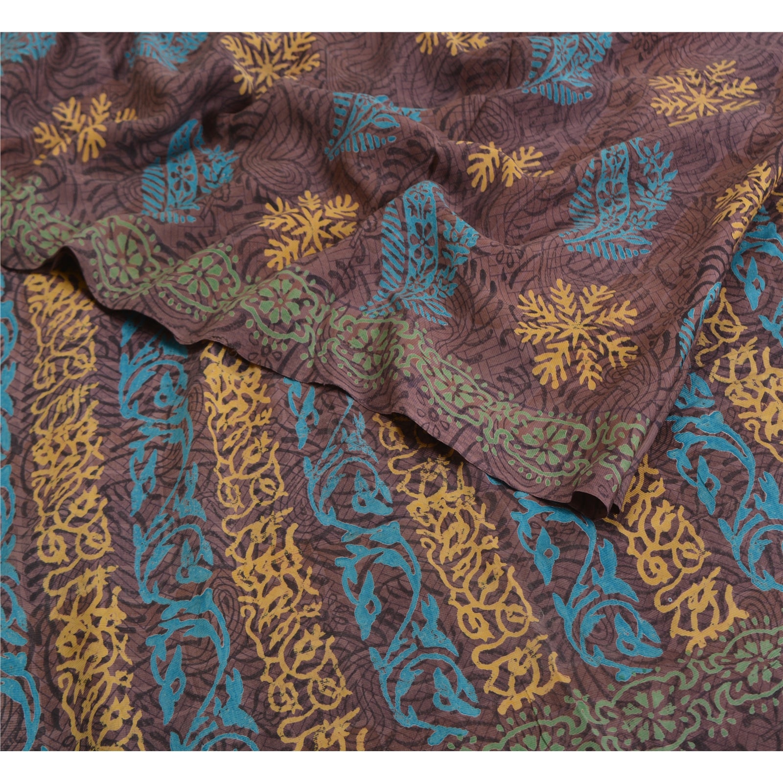 Sanskriti Vintage Mauve Pure Crepe Silk Saree: Women Hand Block Printed Floral Fabric Indian Heritage Textile Craft Supplies Material