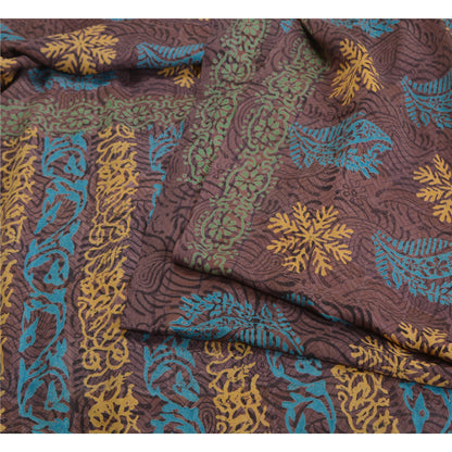 Sanskriti Vintage Sarees Mauve Hand Block Printed Pure Crepe Silk Sari Sustainable Fabric